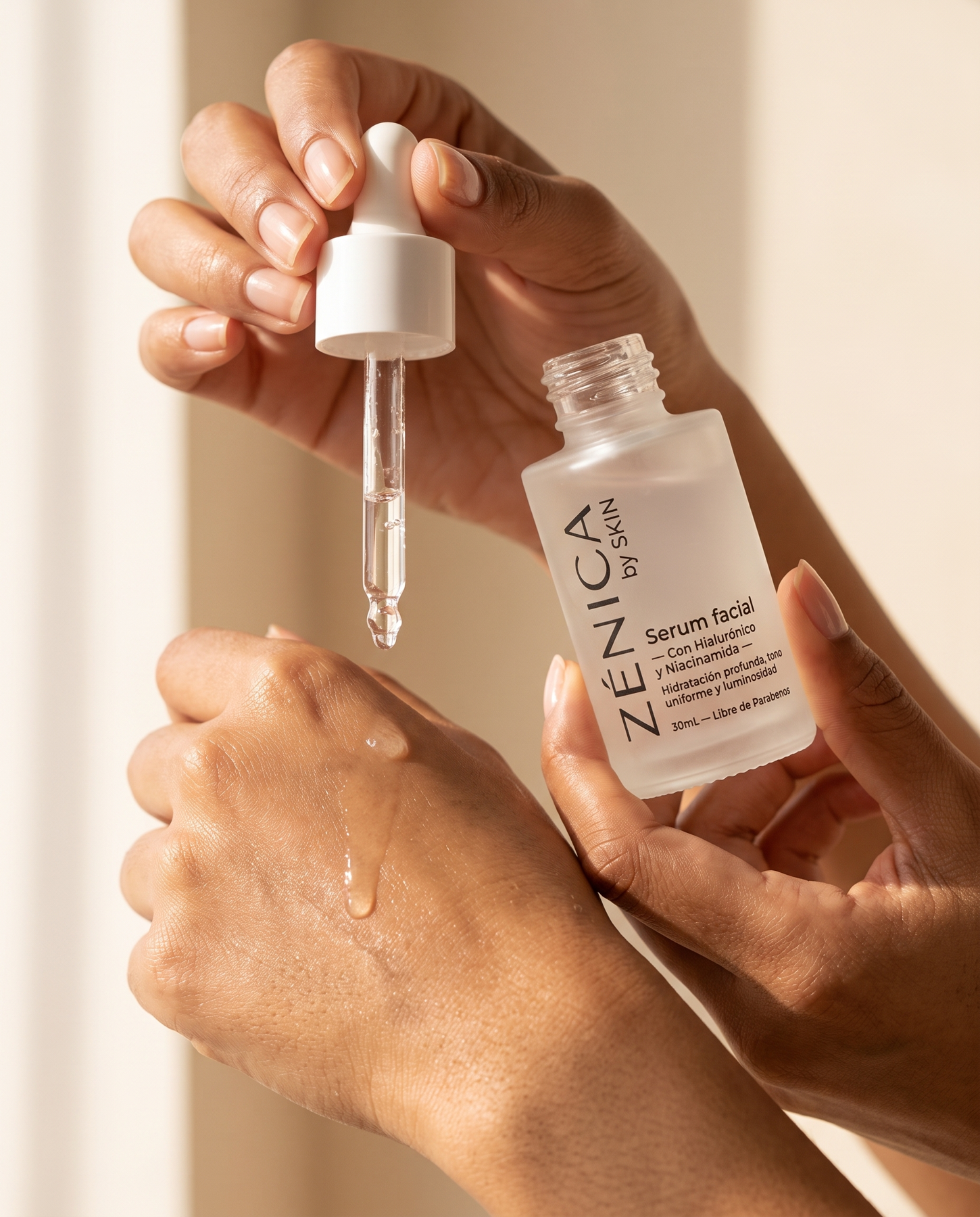 Aplicación del Serum Reparador Zénica en la piel
