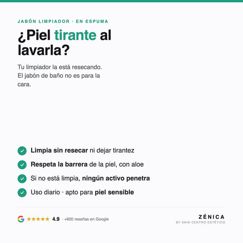 Jabón Limpiador en Espuma Zénica: limpia sin resecar ni dejar la piel tirante