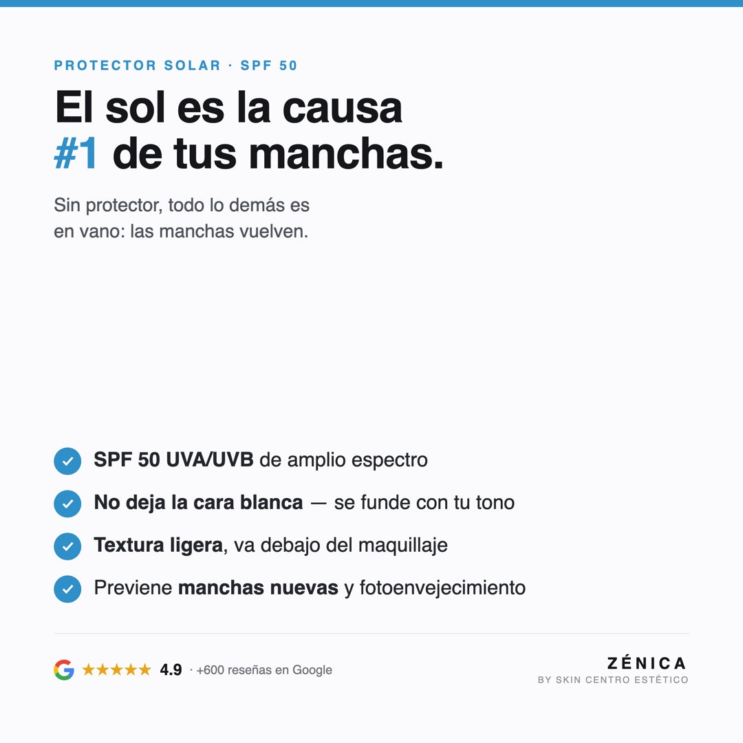 Protector Solar SPF 50 Zénica: previene manchas, no deja la cara blanca, textura ligera