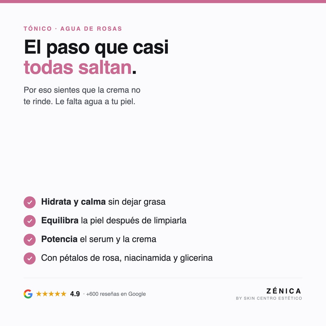 Tónico Agua de Rosas Zénica: hidrata, calma y potencia el serum y la crema
